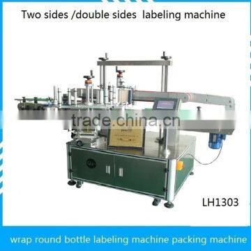 Automatic two sides bottle labeling machine adhesive label sticker shampoo wine double sides labeling machine packing machine