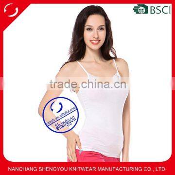 Custom high quality cotton spandex plain white women stringer tank top with lace macrame