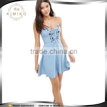 Hot Sale Summer Denim Women Embroidred Mini Dress Factory price