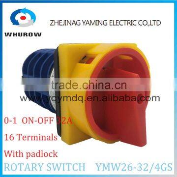 Cam switch YMW26GS-32/4 with padlock Ui 690V Ith 32A 4 poles 2 Positions on-off 16 Terminals selector changeover rotary switch