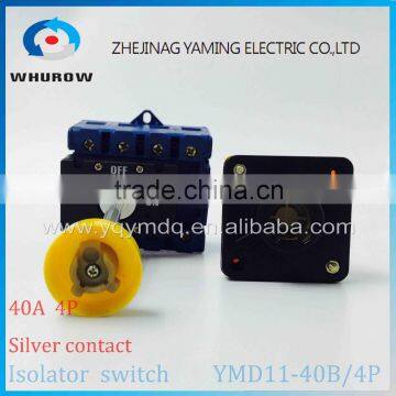 Isolating switch YMD11-40B 4P with padlock handle yellow red aluminum pole 40A 690V power cut off operation outside cabinet