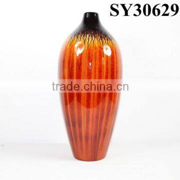 Orange glazed tall china ceramic vase