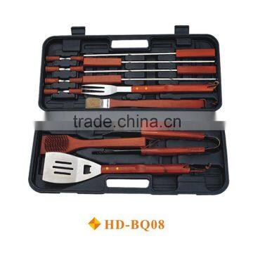 factory price for 18 pcs snap on tools bbq set with plastic portable case pass CE FDA LFGB