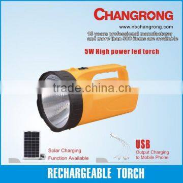 Changrong High Power Low Price USB 5W Led Solar Torch