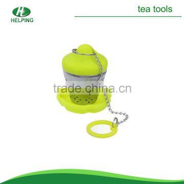 Bucket forn stainless steel tea infuser with chain & silicone tray