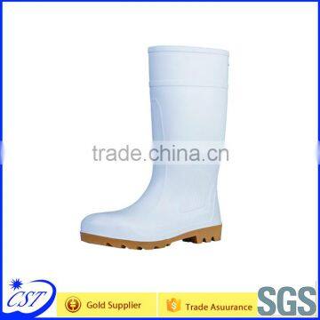 White working safety PVC boots with yellow shoe sole for wholesale