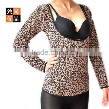 Womens Open Armpit Plush Plus Leopard Thermal Long Sleeve Inner Wear