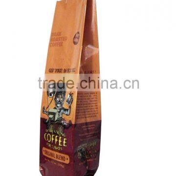 customized foil tin tie vent valve fin sealed bag side gusset quad seal coffee bag