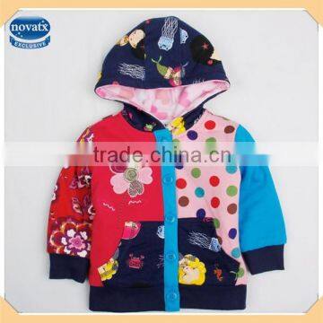 ( F4091 ) fuchsia 18M-6Y Nova kids little girl flower printed fashion fleece coat and hoddies children winter clothes