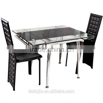 L808C Contemporary Circular Glass Chrome Metal Extending Dining Table Home Patio
