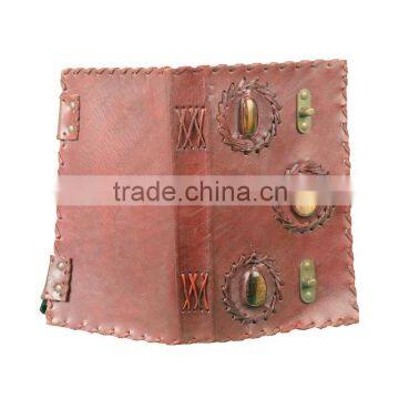 Triple Precious Stone With Two C Lock Side Stitching Leather Journal Handmade Blank Diary photo-4