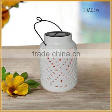 cheap outdoor ceramic lantern with solar led garden rechargeable lights