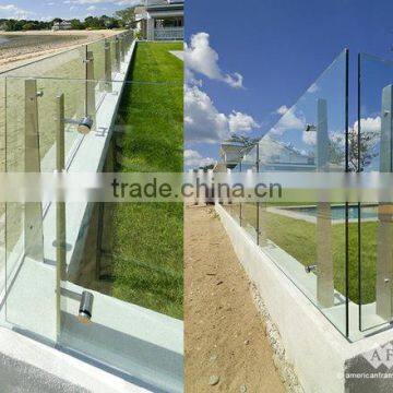 Outdoor glass railing with stainless steel balustrade