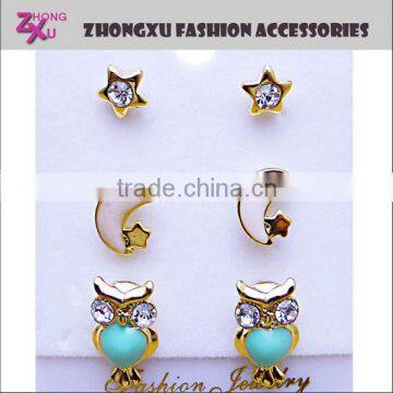 latest ladies fashion and beautiful custom owl star and moon earrings set