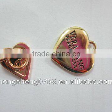 Heart shaped label for ladies handbag with key ring decoration