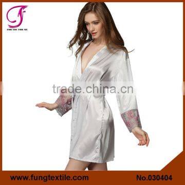 030404 Wholesales Stock Woman Short Plain Silk Bathrobes                        
                                                Quality Choice