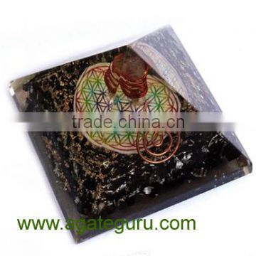 Black Tourmaline Orgone Pyramid with flower of life : Wholesaler Manufacturer