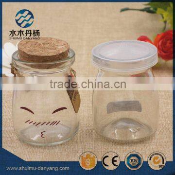 Fancy 100ml pudding glass bottle milk bottle with cork or plastic cap