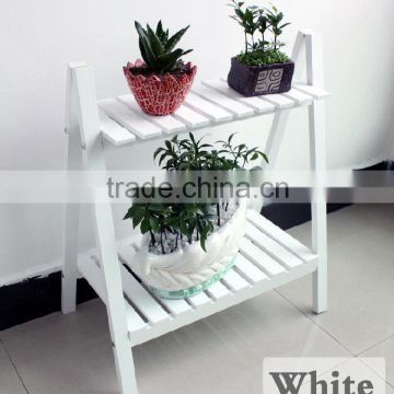 White folding MDF the two tier flower and plant display shelf