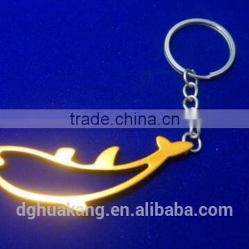 Bottle opener beautiful dolphin shape design highly polished golden color keyring