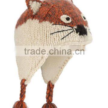 high quality baby boy animal fox knitted hat with tassles and 3D ear