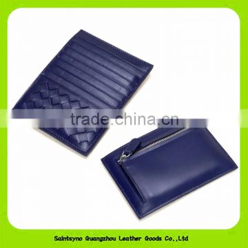 Genuine Leather Weave Pattern Vintage Money Clip Card Holder Blue 16456