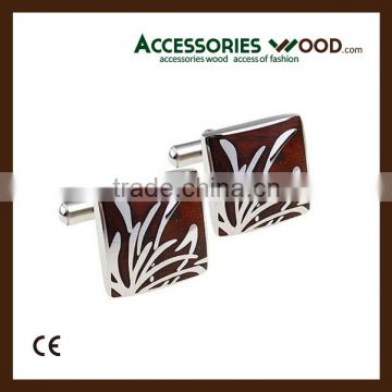 wholesale handmade natural real wood and stainless steel cufflinks sets with case