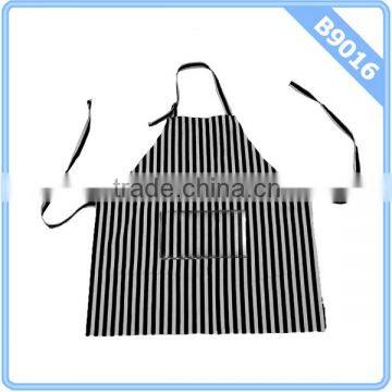 Women Stripe Pattern Cooking Kitchen Restaurant Bib Apron Dress with Pocket