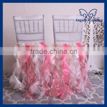 CH005R wholesale custom made fancy organza ruffled curly willow mixed color wedding chair covers