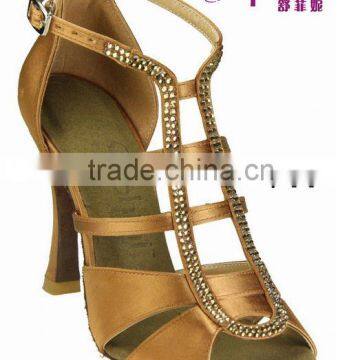 Suphini Yellow Crystal Dark Tan Satin Spain Hot Dance Shoes