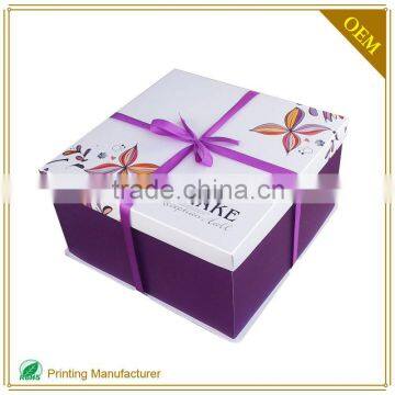 Custom Cardboard Cake Packaging Box Making With Bowknot Ribbon