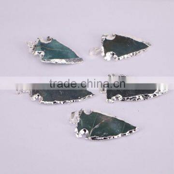 Silver Plated Edged Jasper Gem Stone Druzy Pendant, Green Arrow Pendant, For Jewelry Making