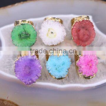 Sun Flower shape Solar Quartz Ring Golden Electroformed Freeform Druzy Gem stone Jewelry Rings