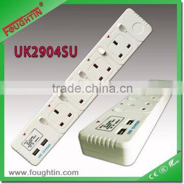 2*USB SOCKET & 4WAY UK SOCKET WITH INDIVIDUAL SWITCH AND NEON