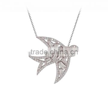 Rose Gold Plated 925K Sterling Silver Baguette Bird Necklace Fashion Baguette Necklace