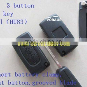 New uncut 3 button remote flip key shell for Citroen (VA2/ without battery clamp, light button)