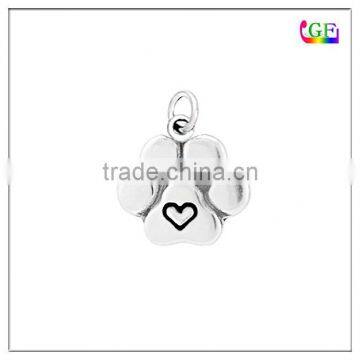 Custom Paw Print Silver Tone Charm Heart pendant