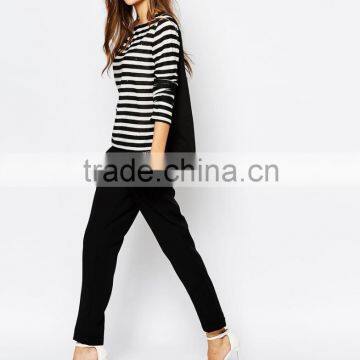 New Fashion Woolen Handmade Stripe Sweater Designs For Ladies Long Sleeves Asymmetric Pattern