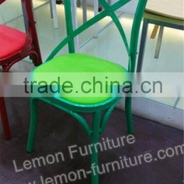 green and red colorful modern leather metal steel chair vintage industrial metal chairs with leather cushion