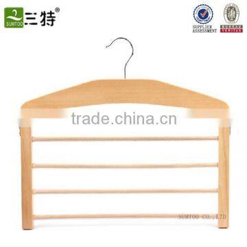 Natural Tiered Wooden Bottoms Hanger with Non-slip Bar