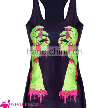 Black Summer Printing Mechanical Owl on the Moon Background Tank Tops for Women photo-6