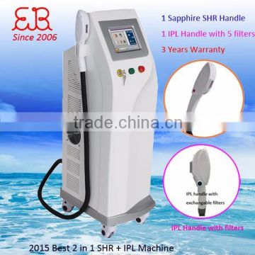 Good effect double handles e light shr painless hair removal skin rejuvenation elight shr 2015