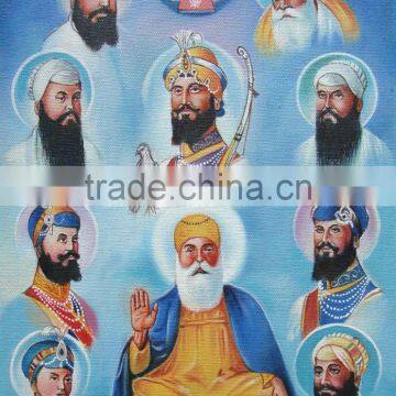 Sikh Guru Nanak Art Rare Sikhism Ten Gurus Canvas Oil Painting