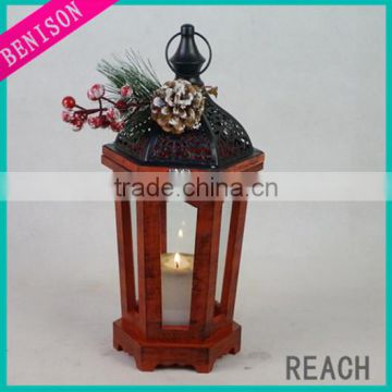 Christmas decorative party or holiday red wooden lantern for candles