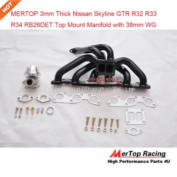 MERTOP 3mm thick Black coated Niss** Skyline GTR R32 R33 R34 RB26DET RB26 T4 TWIN TOP MOUNT Manifold +38mm wastegate