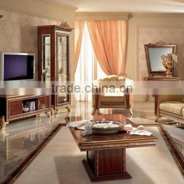 Elegant Living Room Wooden Brown Color Hand Carved TV Cabinet With Matching Display Cabinet/Storage Cabinet(MOQ=1 SET)