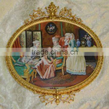 European Luxury Gilt Bronze Framed With Handmade Ceramic Decorative Oil Art Painting photo-3