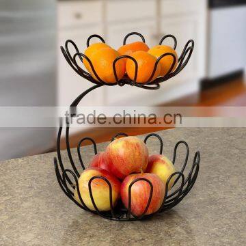 High Quality Black Wire Flower Shape 2 Tier Fruit Basket