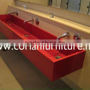 red corian made big size wall hung bathroom basin