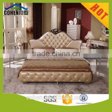 generous hotel decoration top grain leather double bed set for bedroom furniture